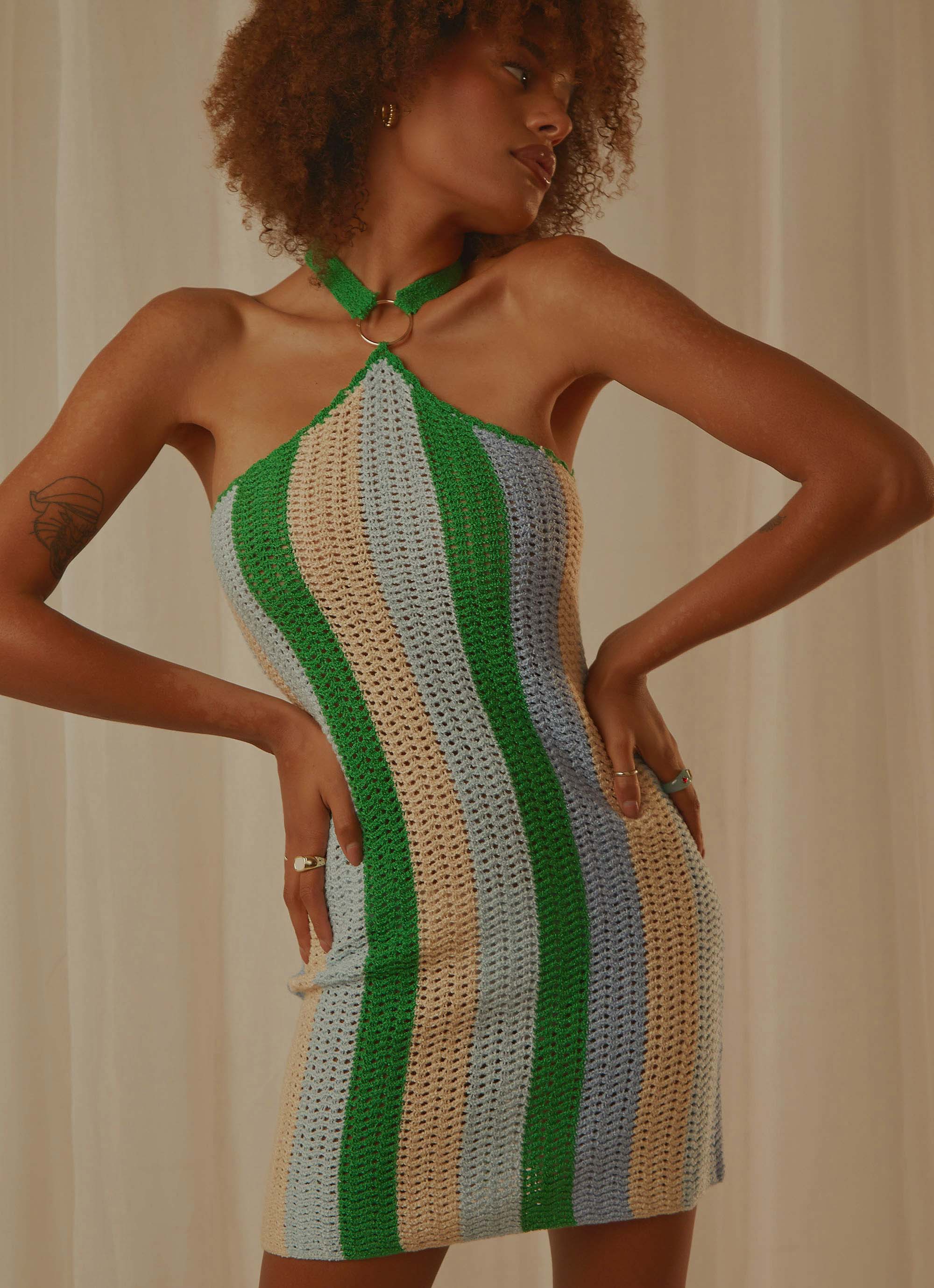 peppermayo green crochet dress Senna Knit Maxi Dress